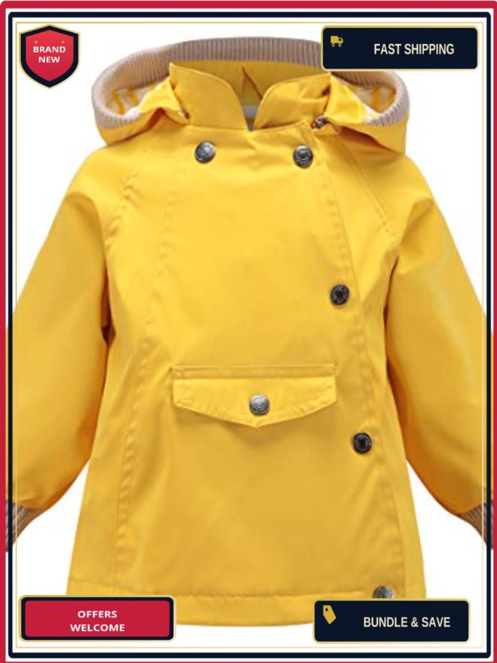 Kids Waterproof Hooded Rain Jacket Cotton Lined Windbreaker Toddler Boys Girls